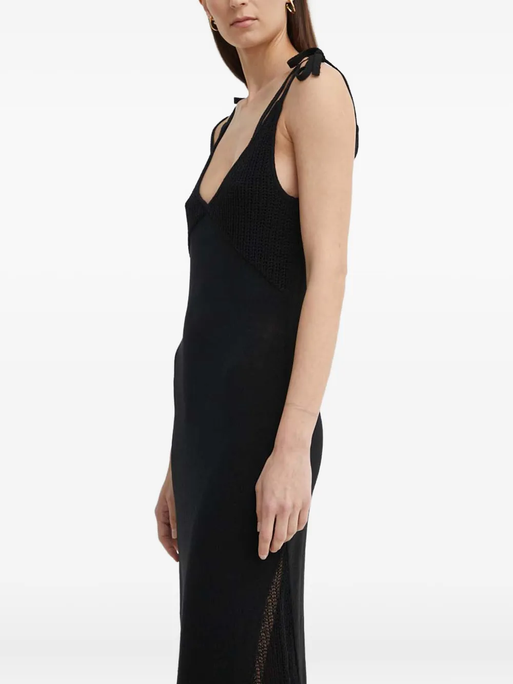 Aeron Tie-strap Knit Midi Dress In Black