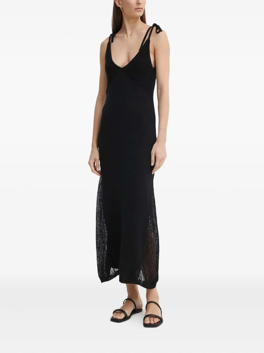 Aeron Tie-strap Knit Midi Dress In Black
