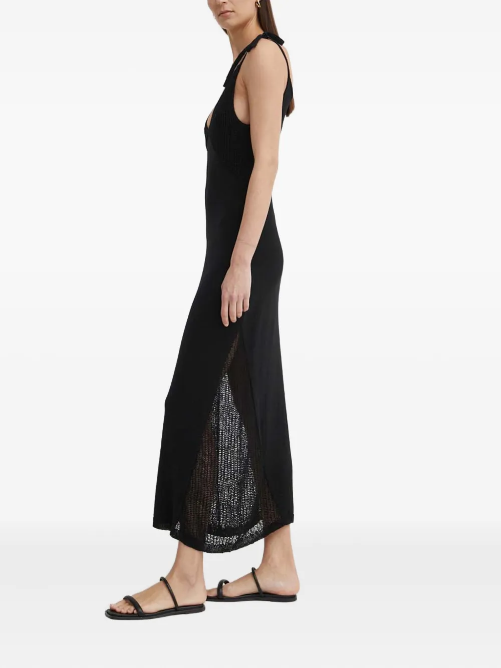 Aeron Tie-strap Knit Midi Dress In Black
