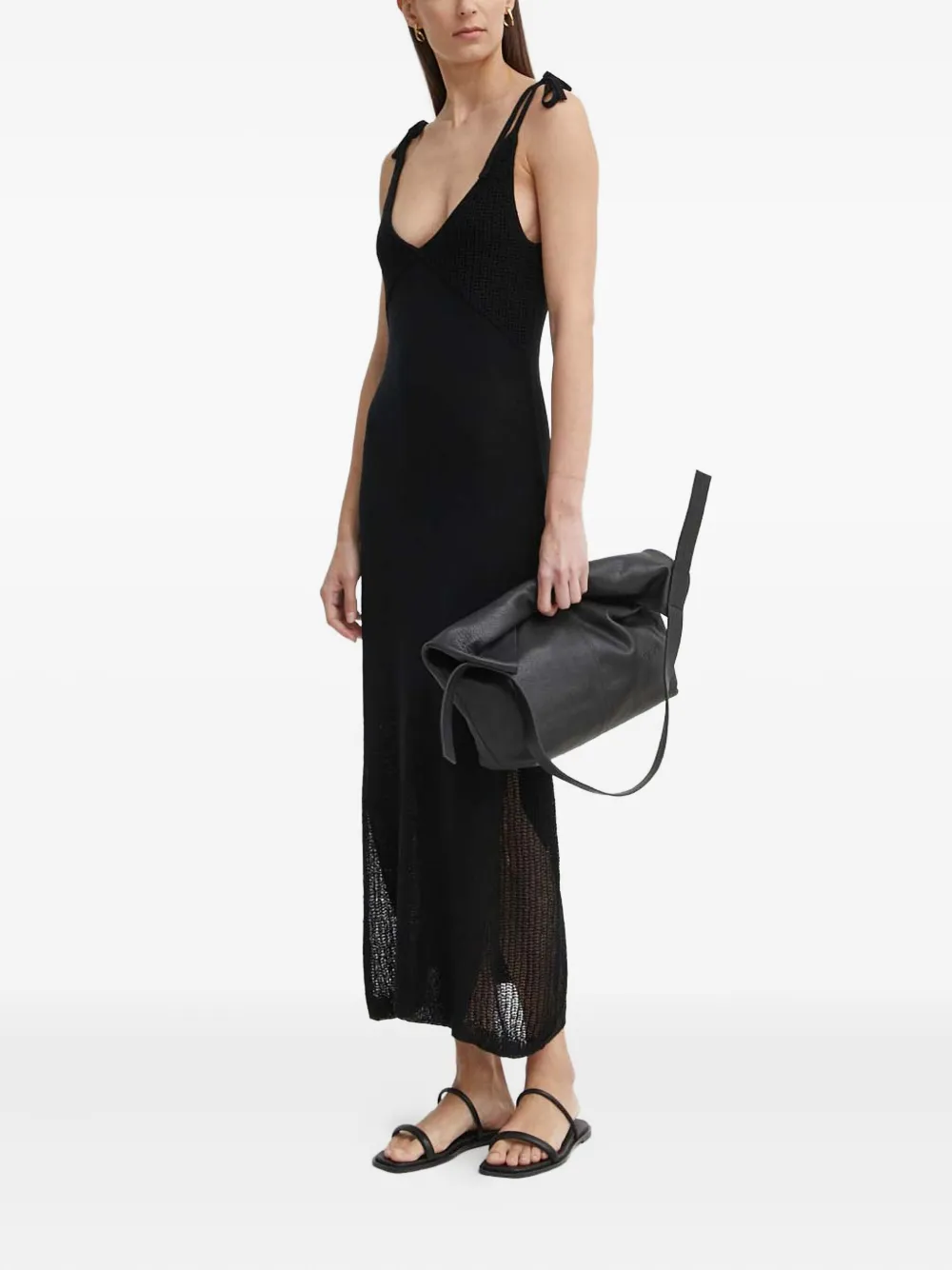 Aeron Tie-strap Knit Midi Dress In Black