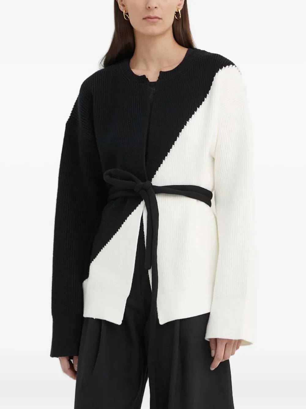 Aeron Diagonal-ribbed Knit Cardigan In Black