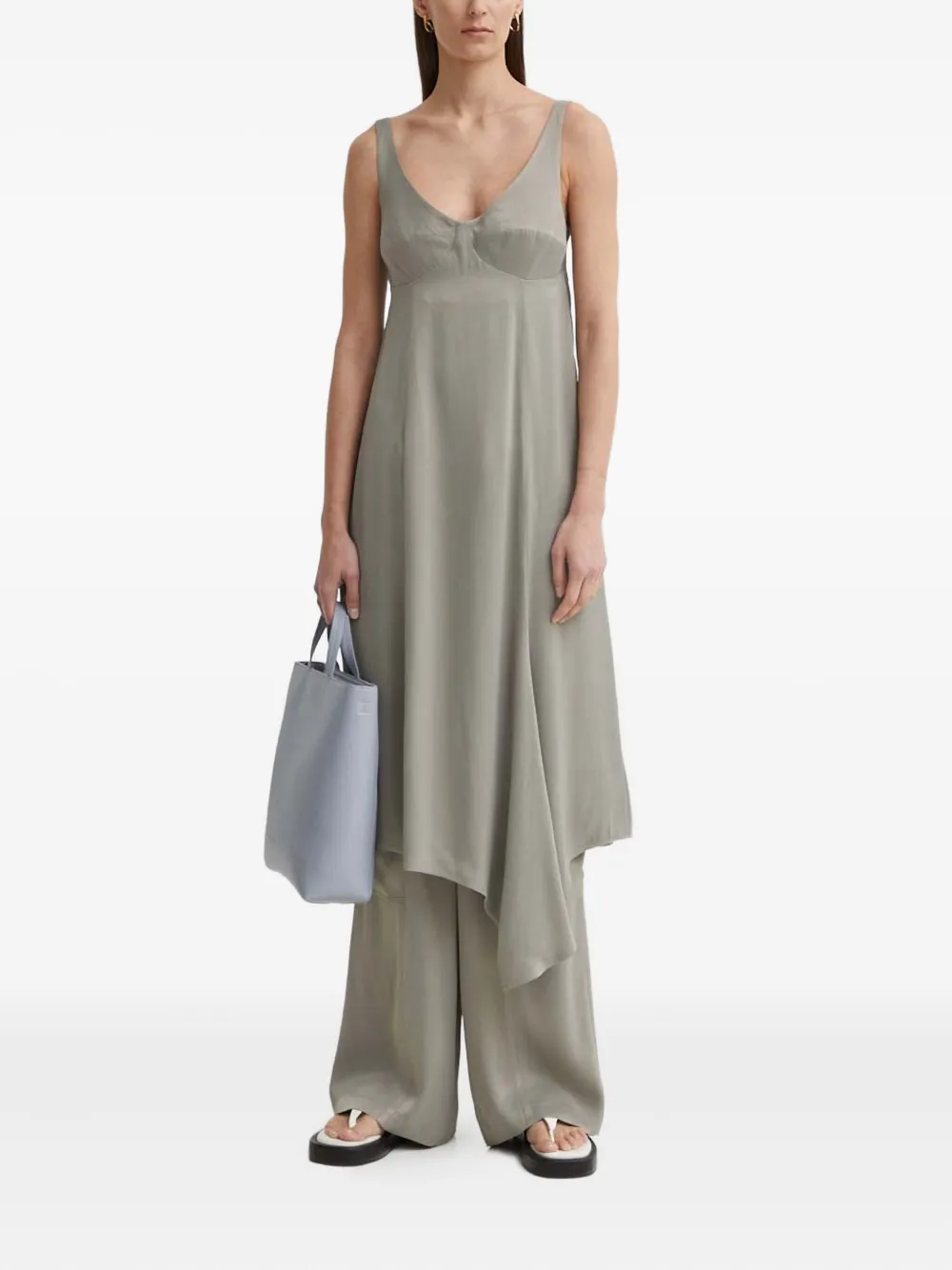 Aeron Asymmetrical Draped Dress In Green