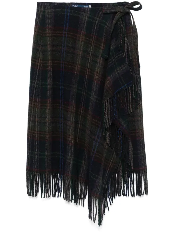 Polo Ralph Lauren fringe trim Plaid Wrap Skirt Blue FARFETCH PT