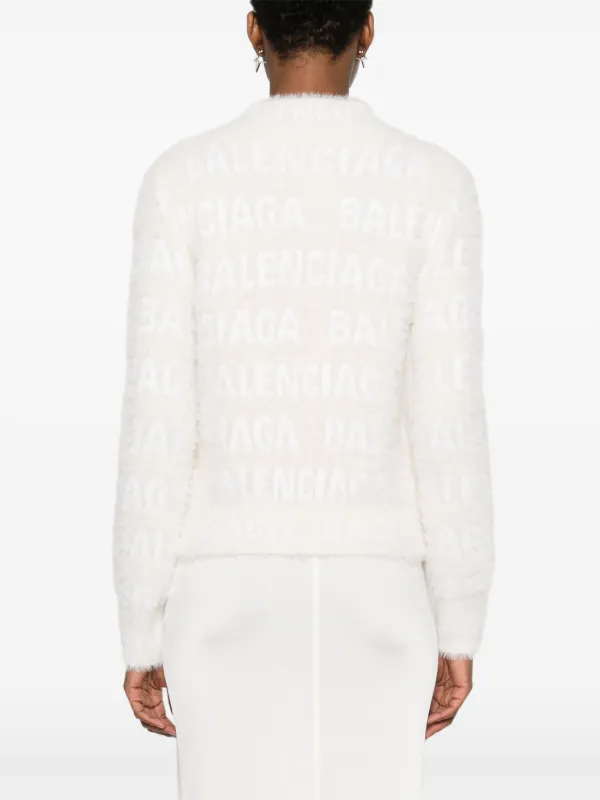 Balenciaga logo-knit Fuzzy Jumper | White | FARFETCH