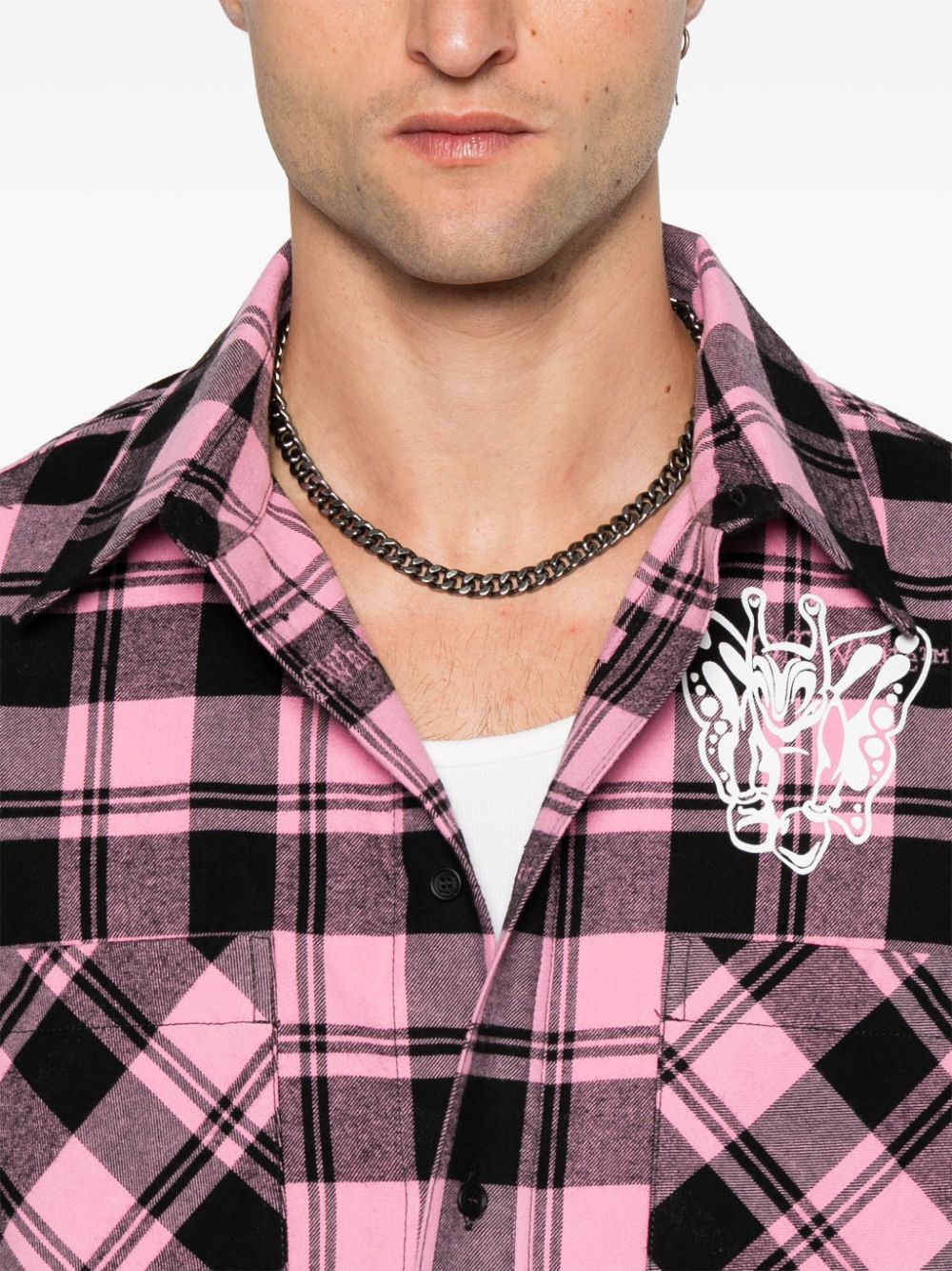 Shop Off-white Character Check Flannel Shirt In Pink