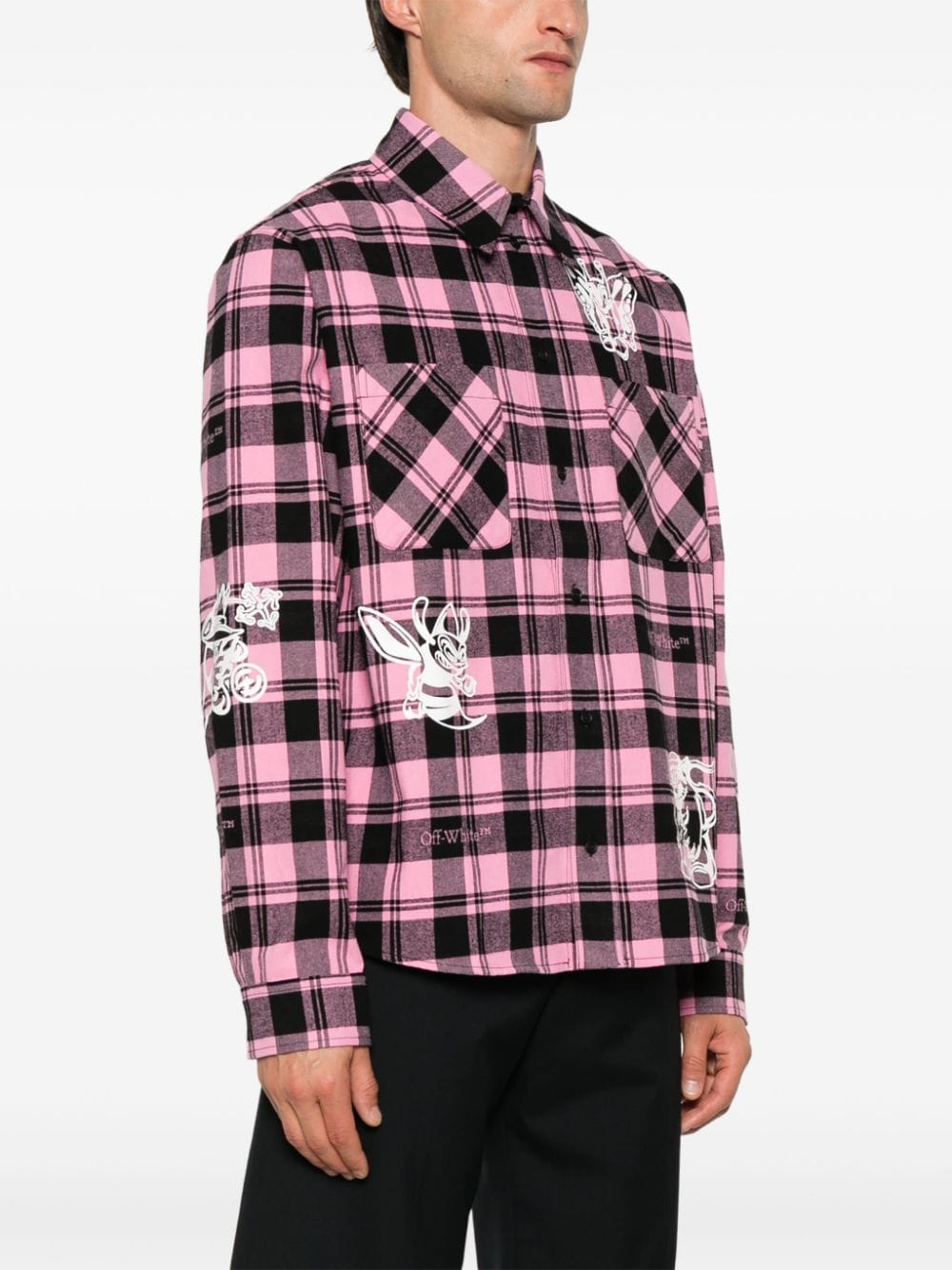 Shop Off-white Character Check Flannel Shirt In Pink