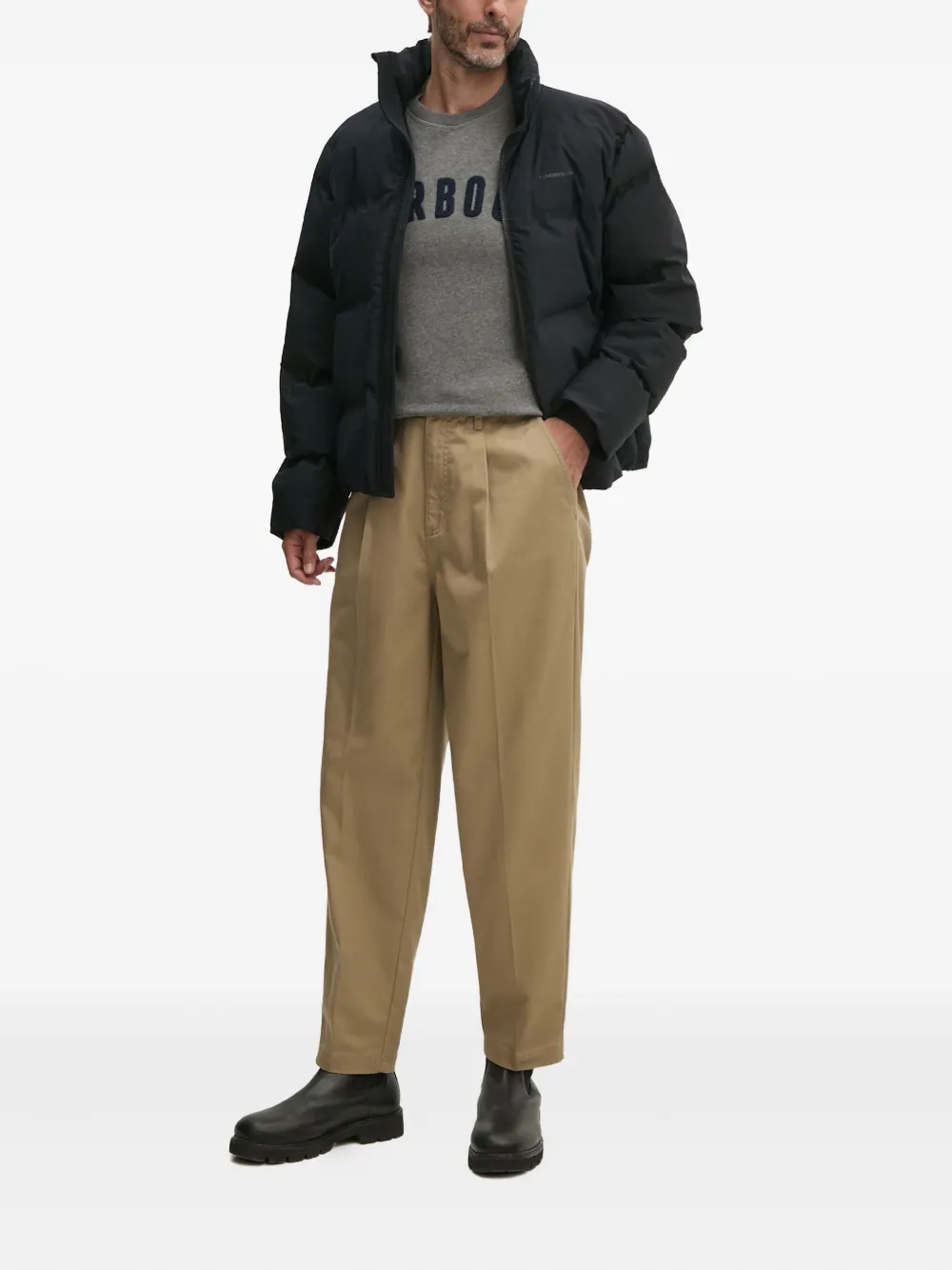Barbour Trui met ronde hals en logo - Grijs