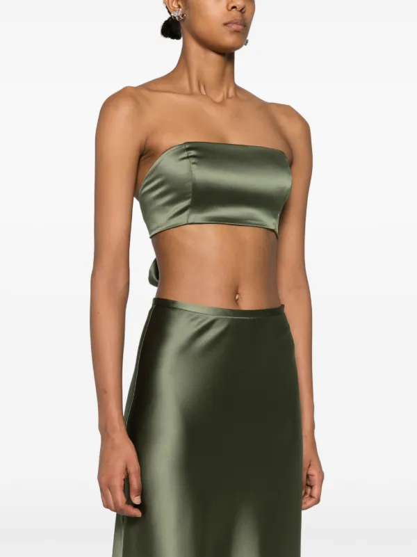 green satin crop top