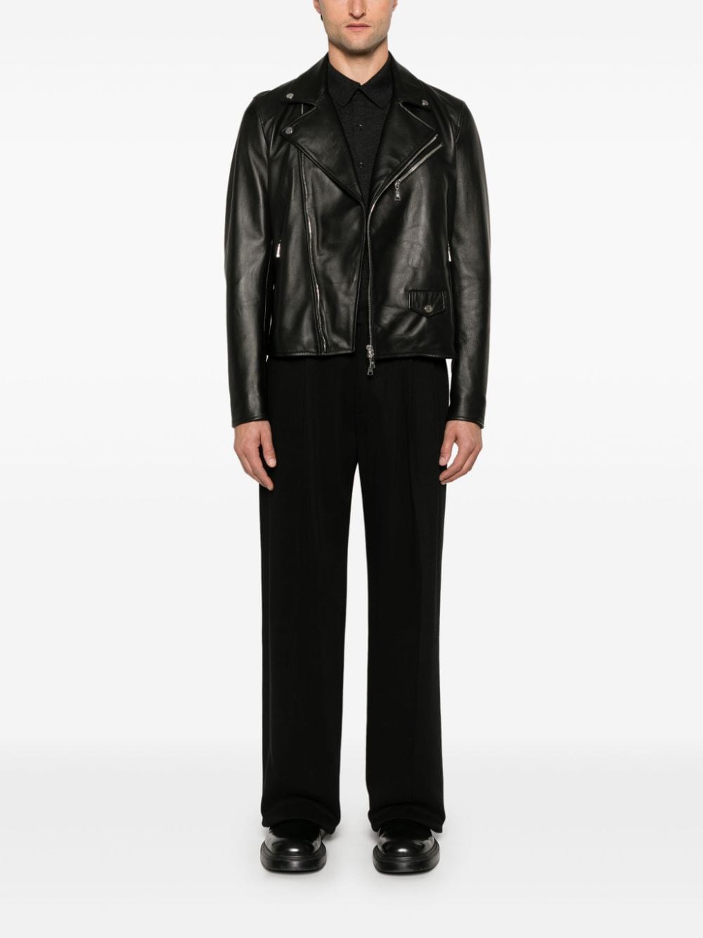 Shop Tagliatore Franklin Leather Jacket In Black