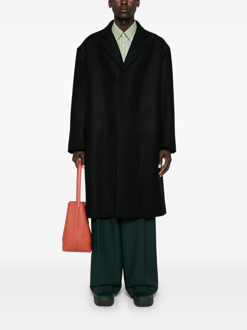 Shop Marni Embroidered Logo Coat In Black