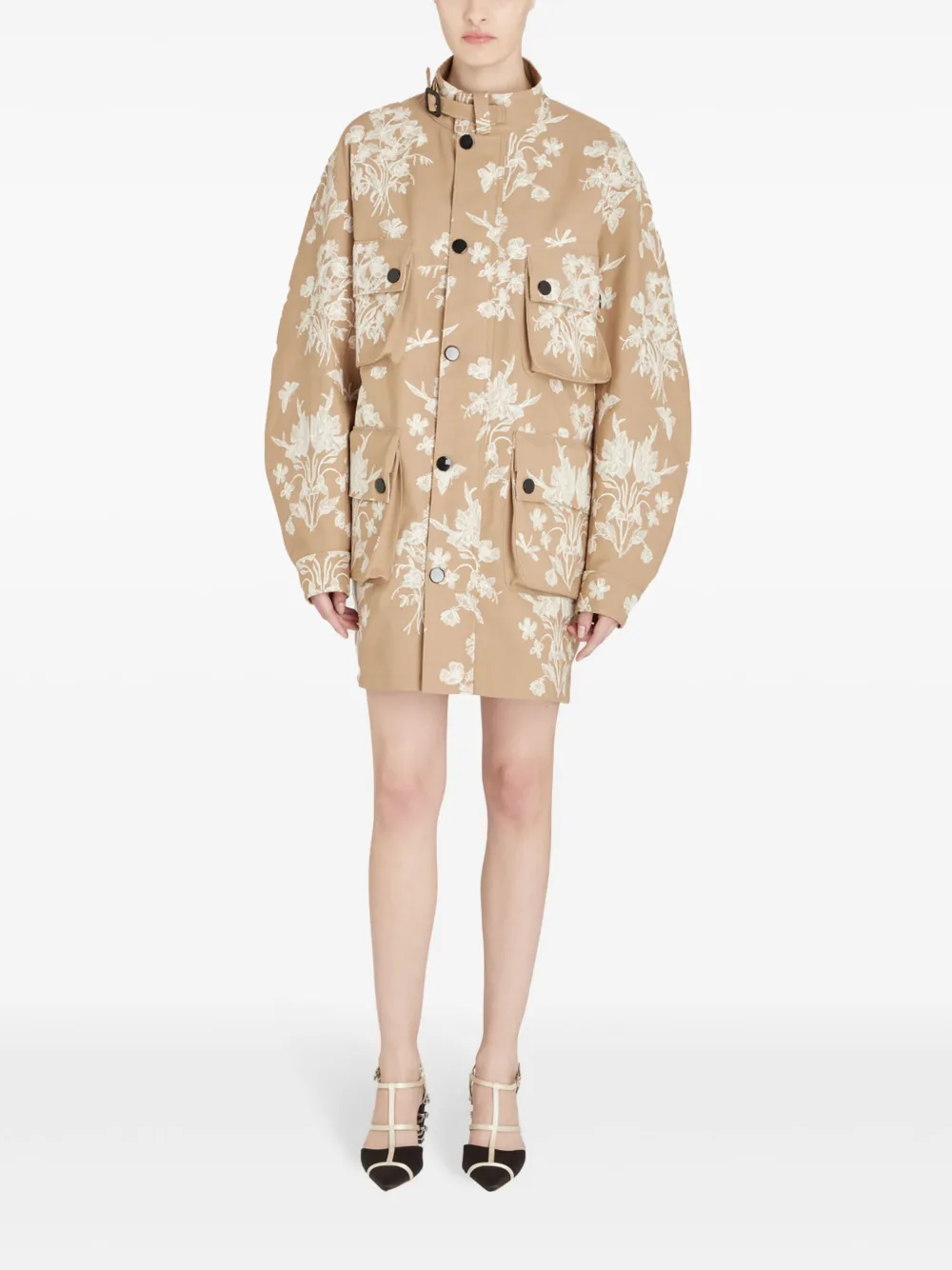 Giambattista Valli Parka met geborduurde bloemen - Beige