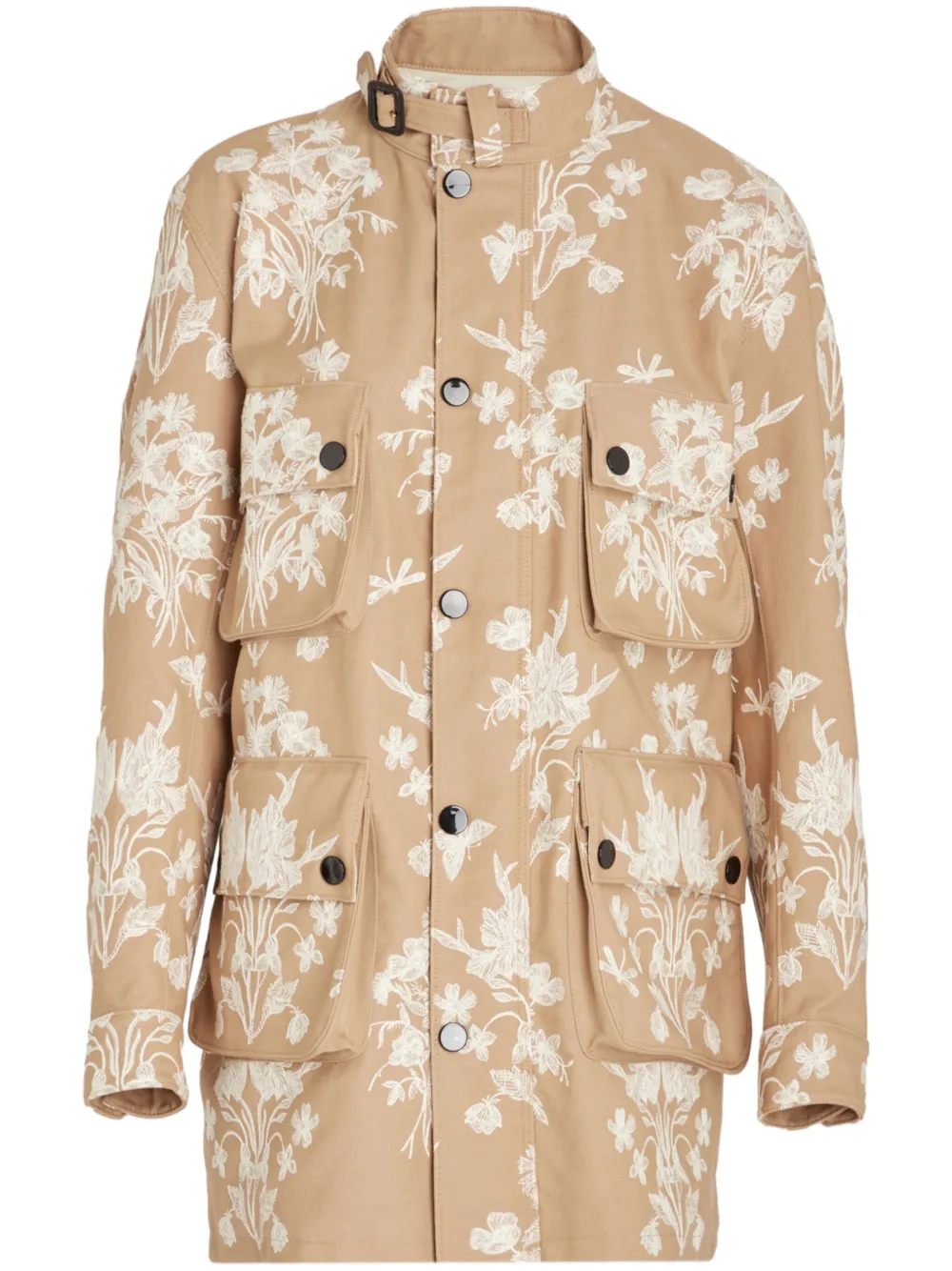 Giambattista Valli Parka met geborduurde bloemen Beige