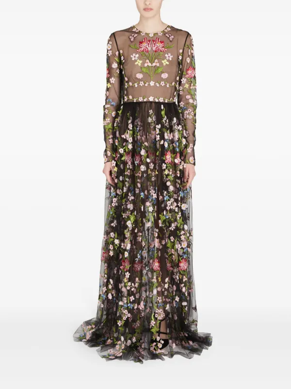 Giambattista Valli Botanical Tulle Dress | Black | FARFETCH BE