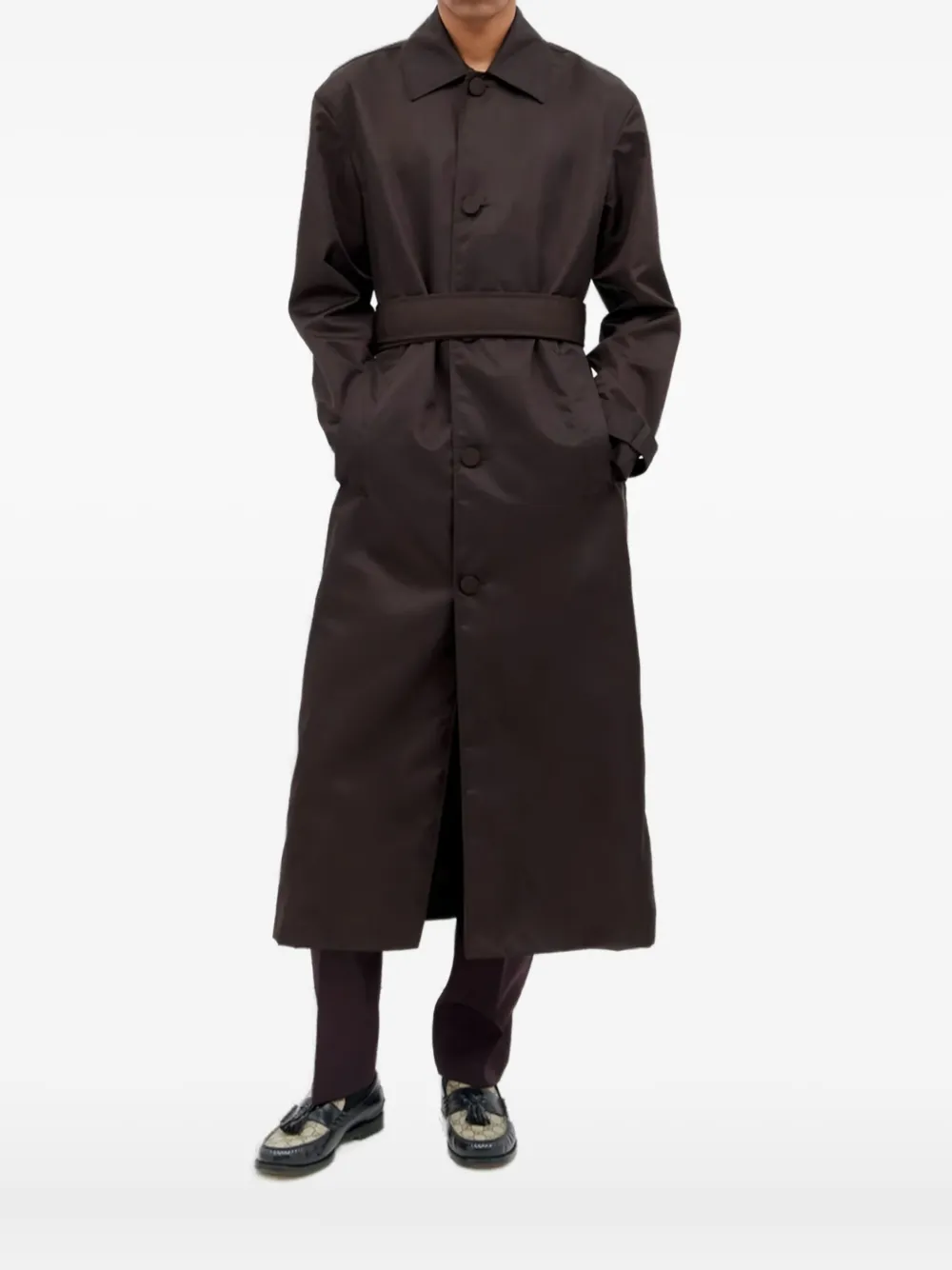 Gucci Belted Buttoned Coat In Brown