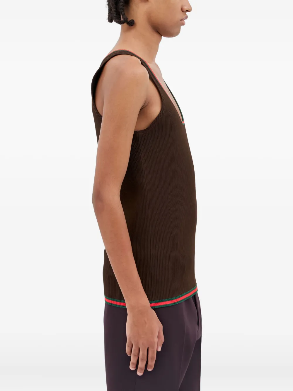 Gucci Gilet met geribbelde afwerking en diepe ronde hals Bruin