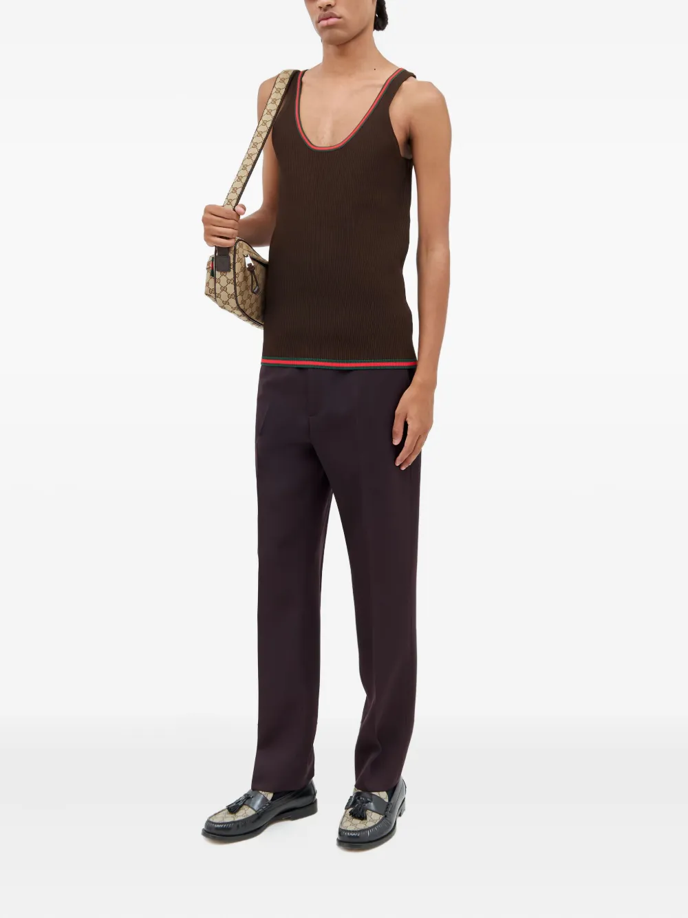 Gucci ribbed-trim scoop-neck vest - Bruin