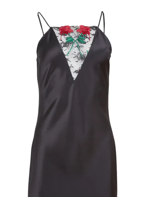 black dress embroidered roses Off Shoulder Laced Midi Dress main image 1