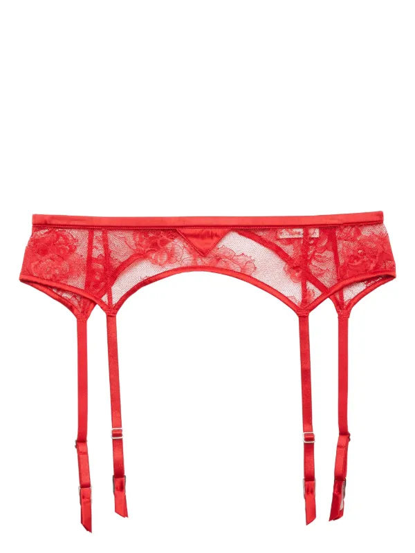 Fleur Du Mal Bouquet Lace Garter Belt | Red