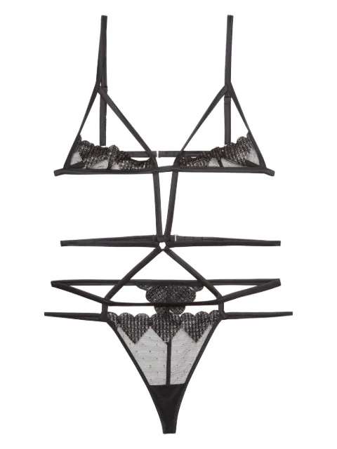 Fleur Du Mal Heart embroidered ouvert bondage bodysuit