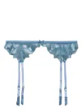 Fleur Du Mal Velvet Lily embroidered garter belt - Blue