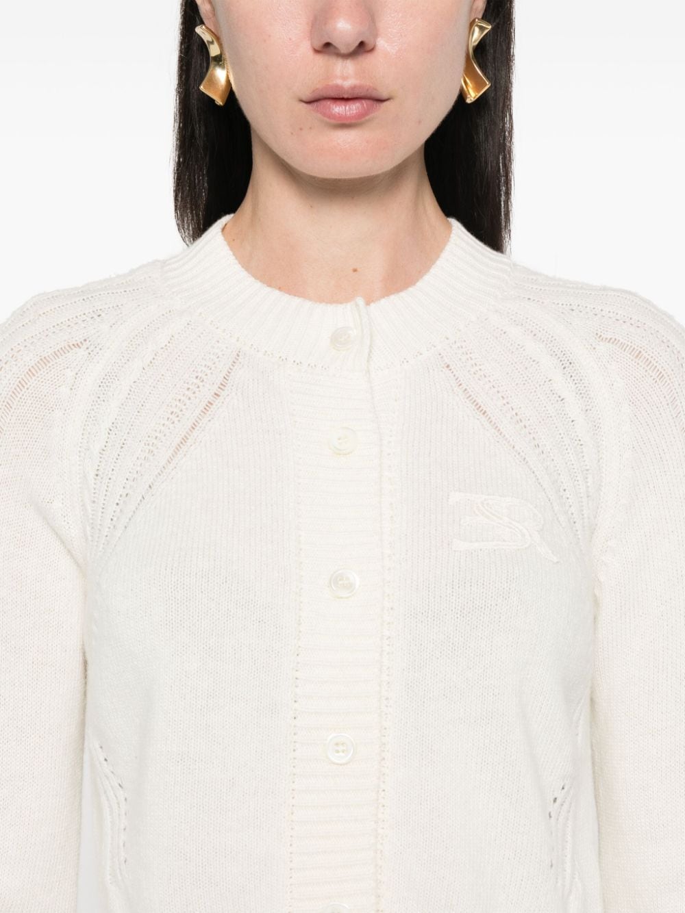 Shop Ermanno Scervino Logo-embroidered Cardigan In Neutrals