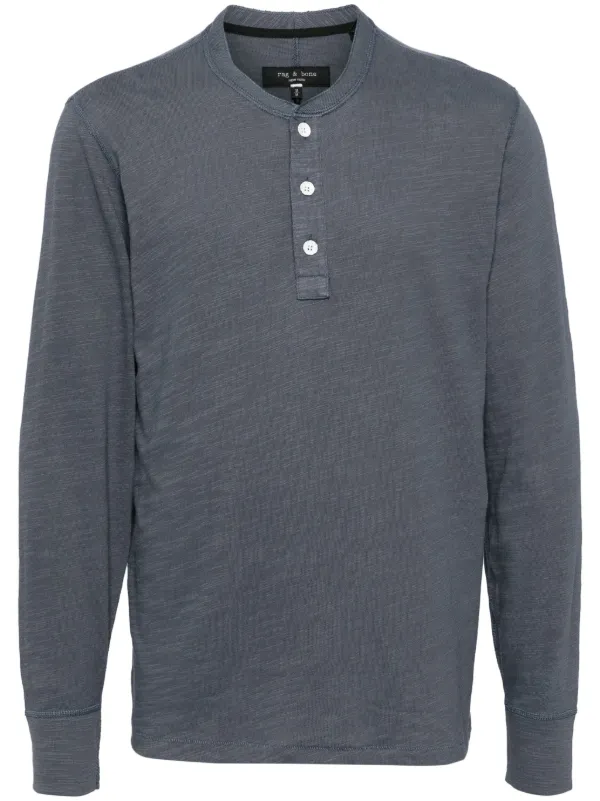 【関税込み】rag & bone ブルー Classic Flame ヘンリーネック Rag & Bone Classic Flame ヘンリーネック ポロシャツ | ブルー