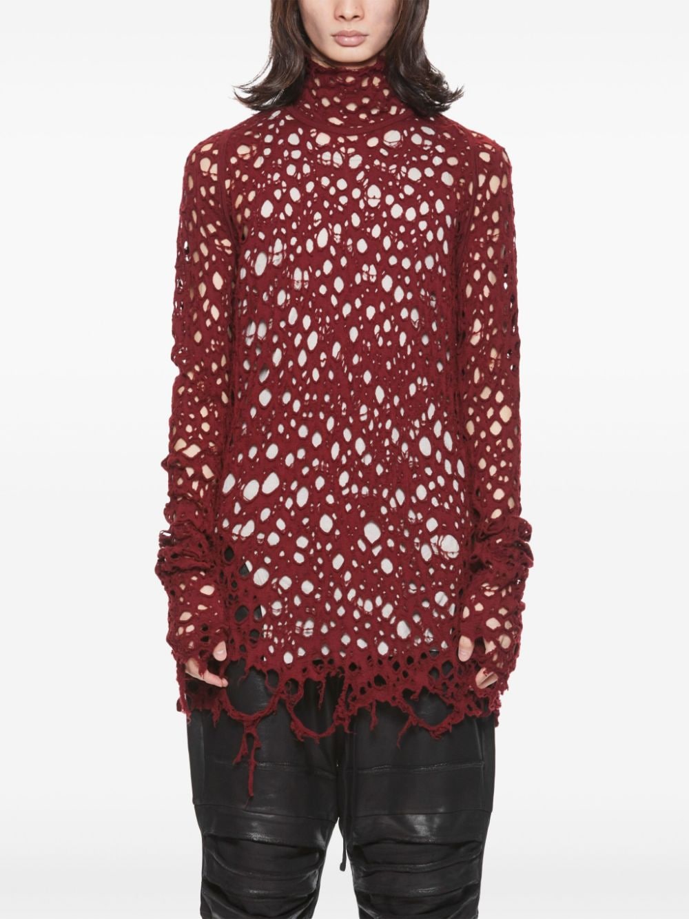 Shop Julius Destroyed Jumper In Dark Red