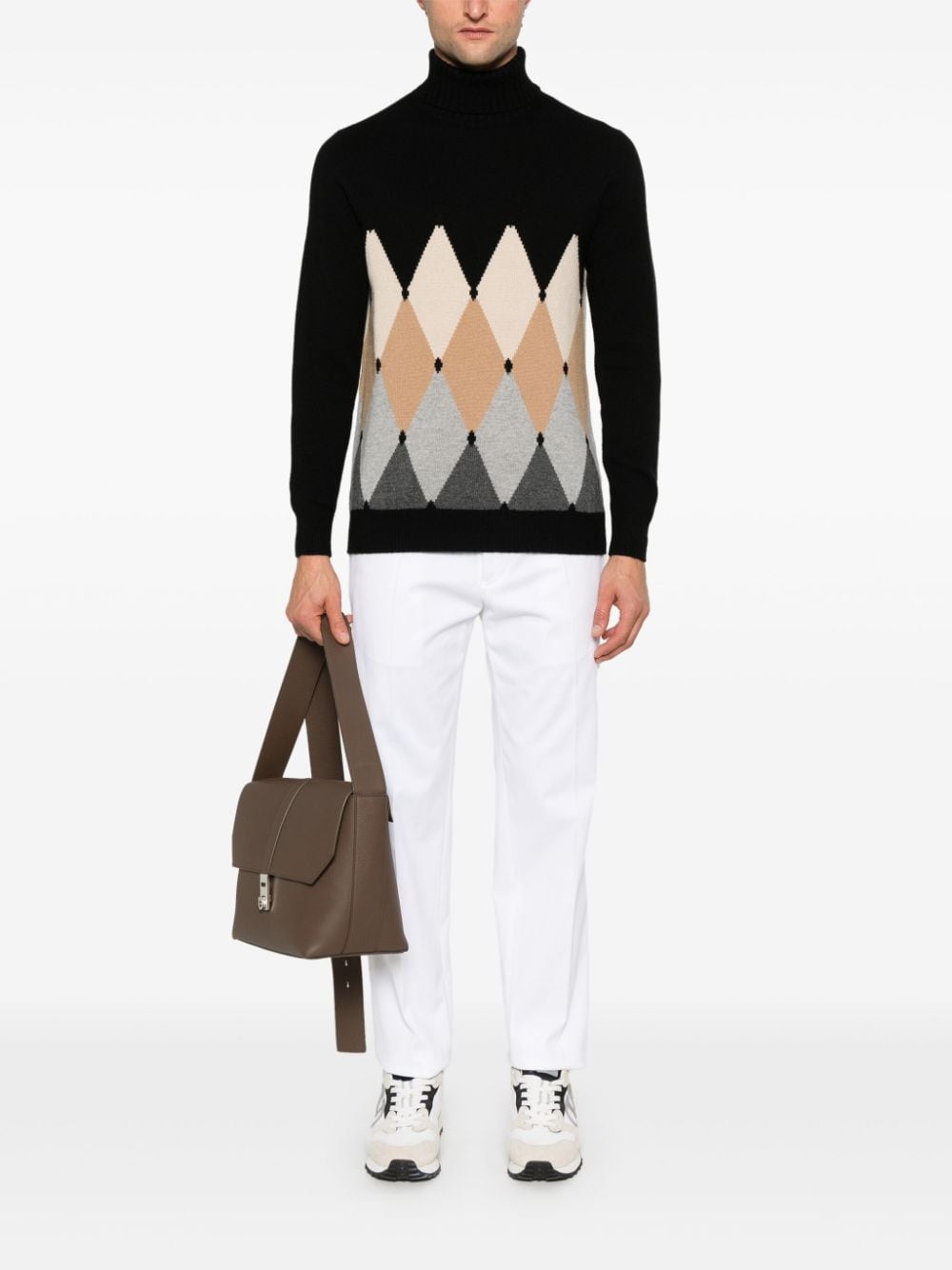 Shop Ballantyne Diamond-pattern Sweater In Black