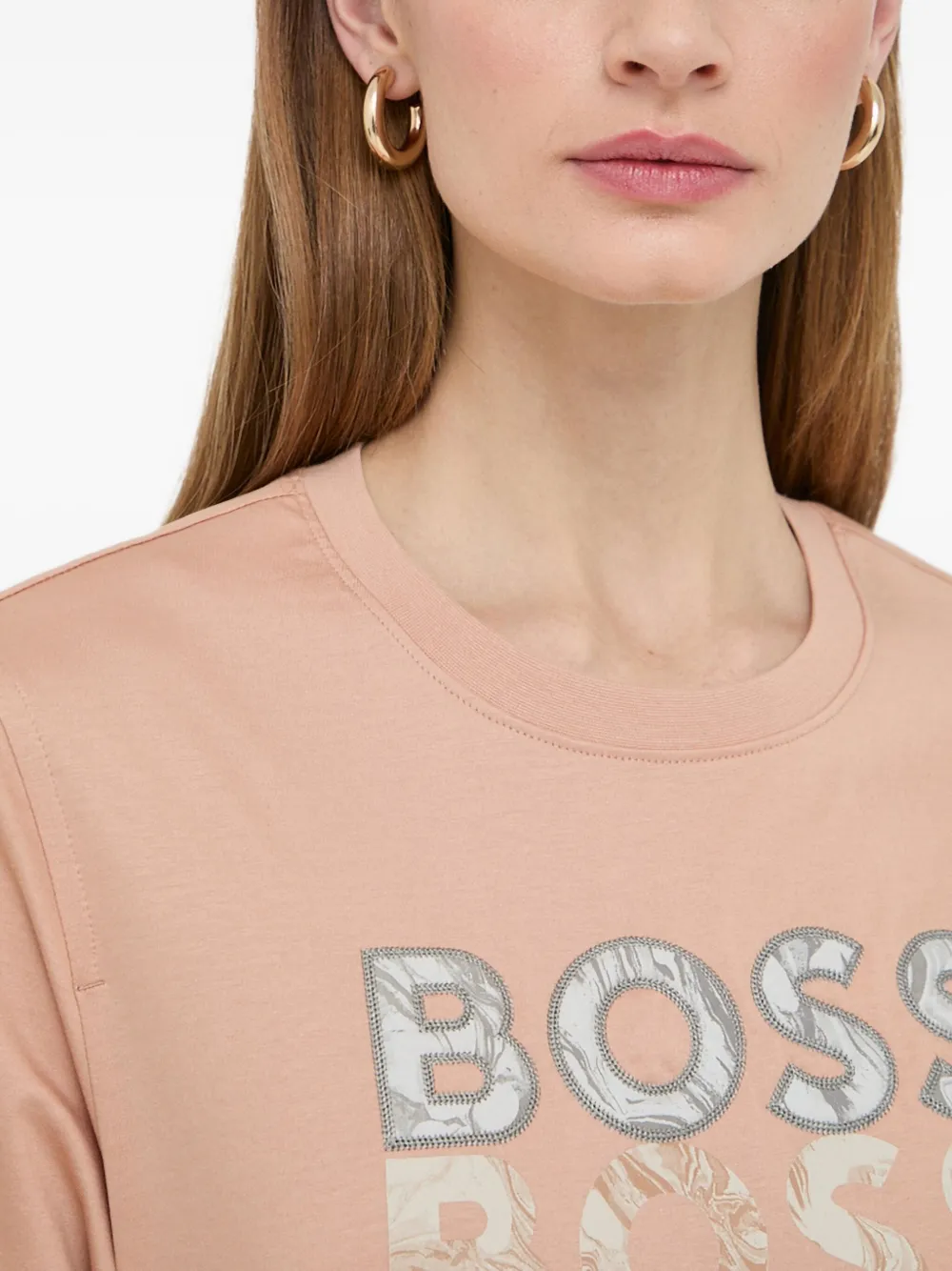 BOSS T-shirt met logodetail Beige
