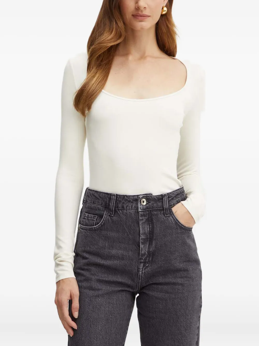 Hugo Boss Square-neck Long-sleeve T-shirt In White
