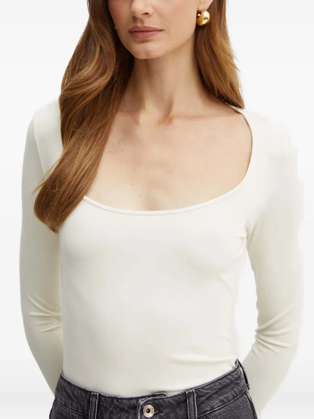 Hugo Boss Square-neck Long-sleeve T-shirt In White