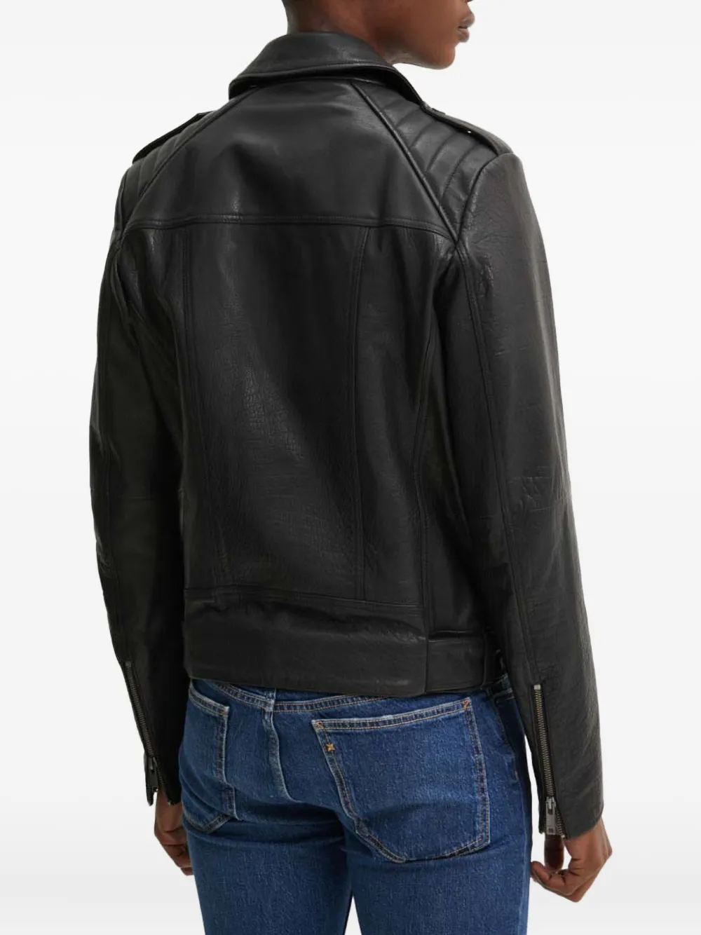 Hugo Boss Zip-fastening Leather Biker Jacket In Black