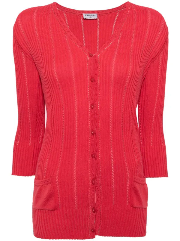 CHANEL Pre-Owned 1990s CHANEL Rhinestone Button Cardigan | Red 