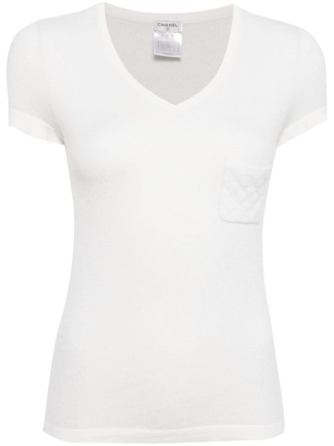 Cheap HOT SALE CHANEL 2006s logo-embroidered v-neck T-shirt Women