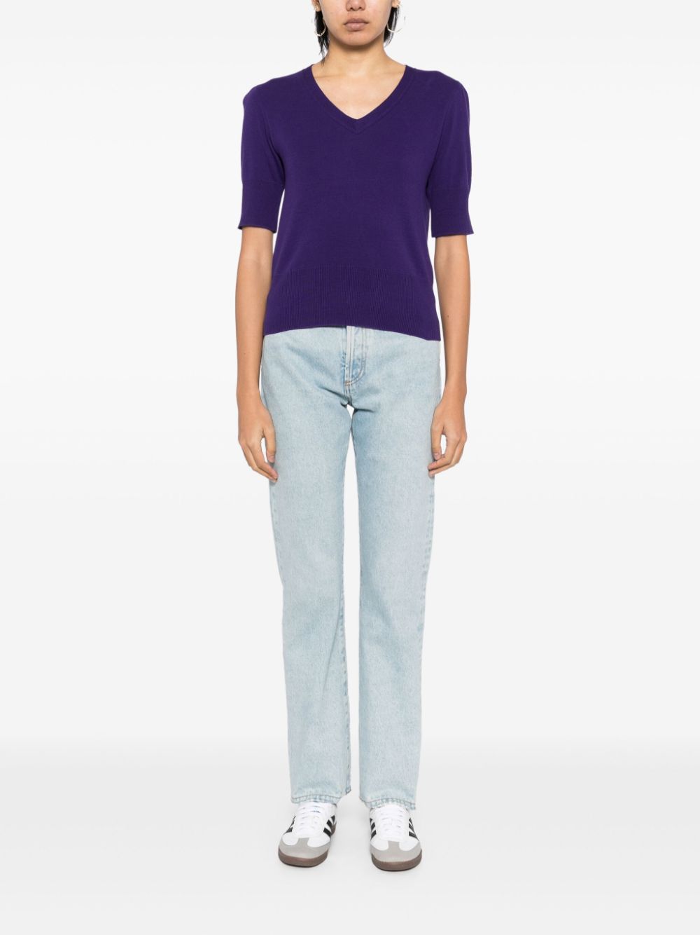 agnès b. V-neck knitted top - Purple