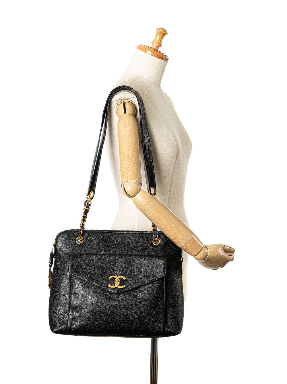 CHANEL 1996-1997 Caviar Front Pocket Chain tote bag Women