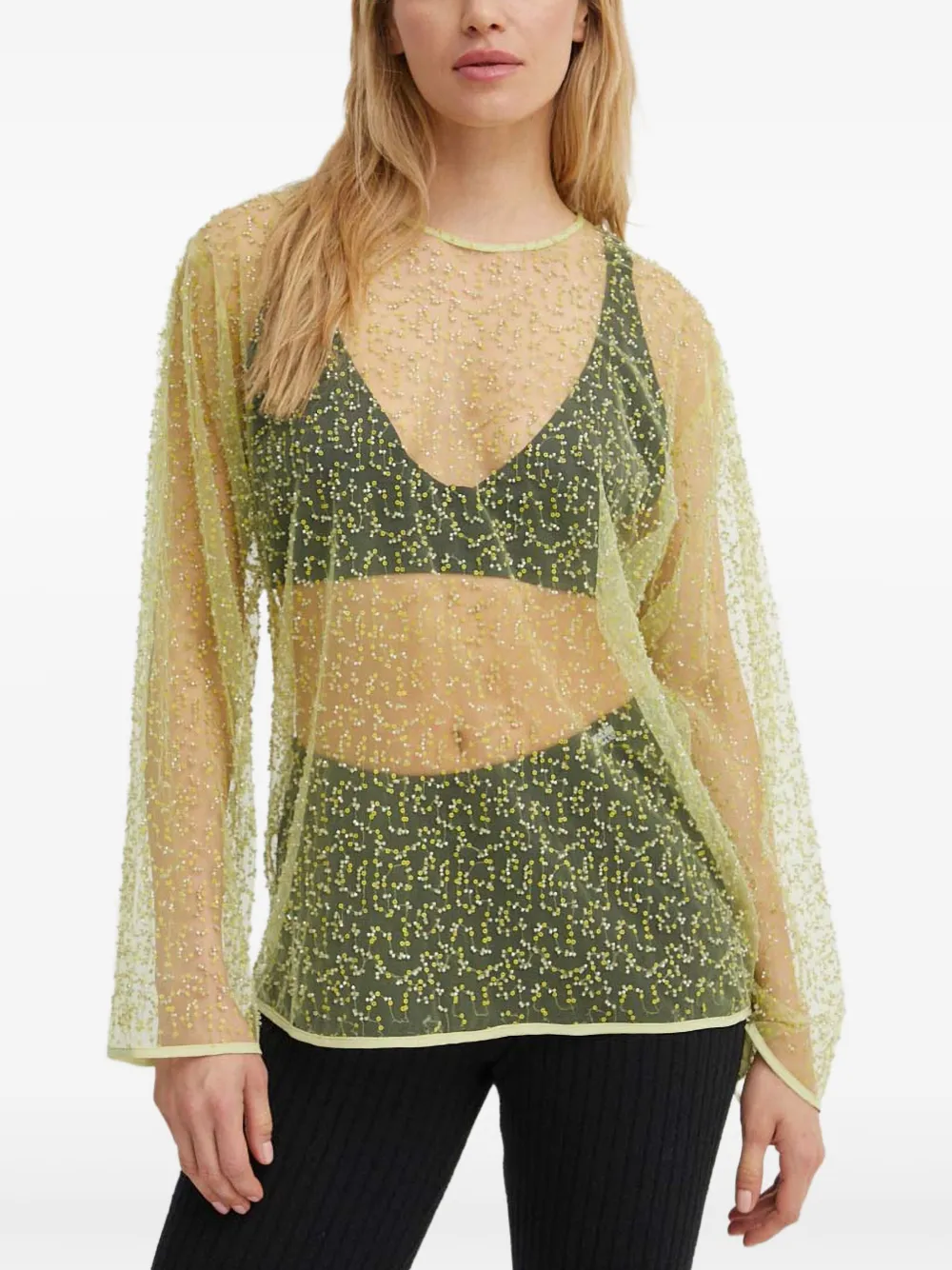 SAMSOE SAMSOE beaded long-sleeve blouse | Green | Image 1