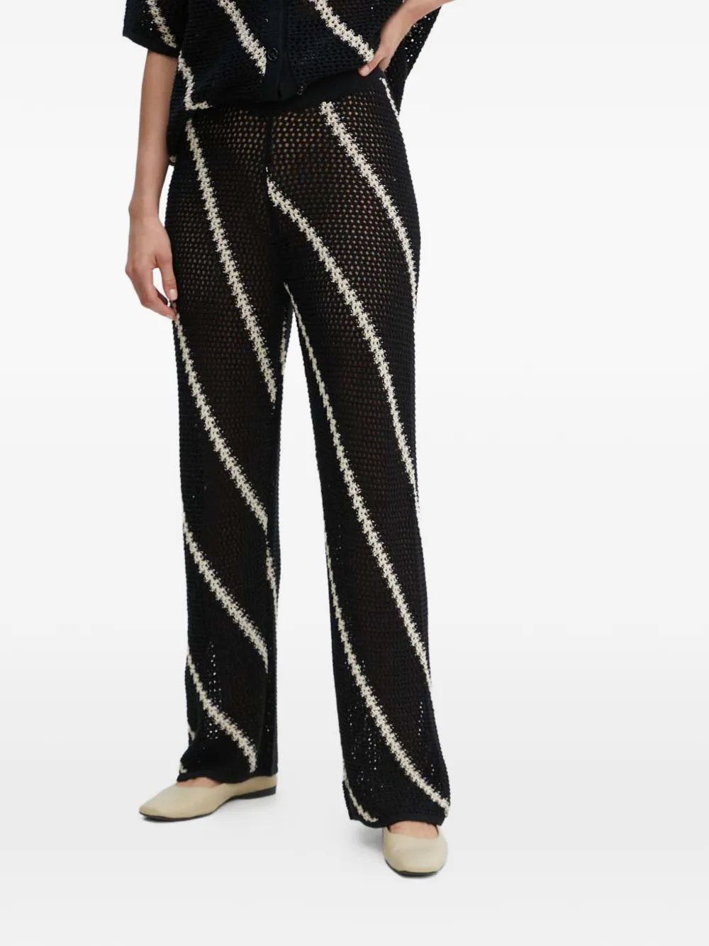 Samsoe & Samsoe Striped Knitted Trousers In Black