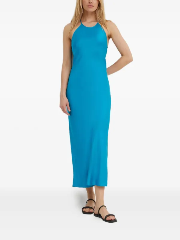 sam formal satin open back dress SAMSOE SAMSOE Halterneck open-back Midi | Blue How to style a backless satin dress