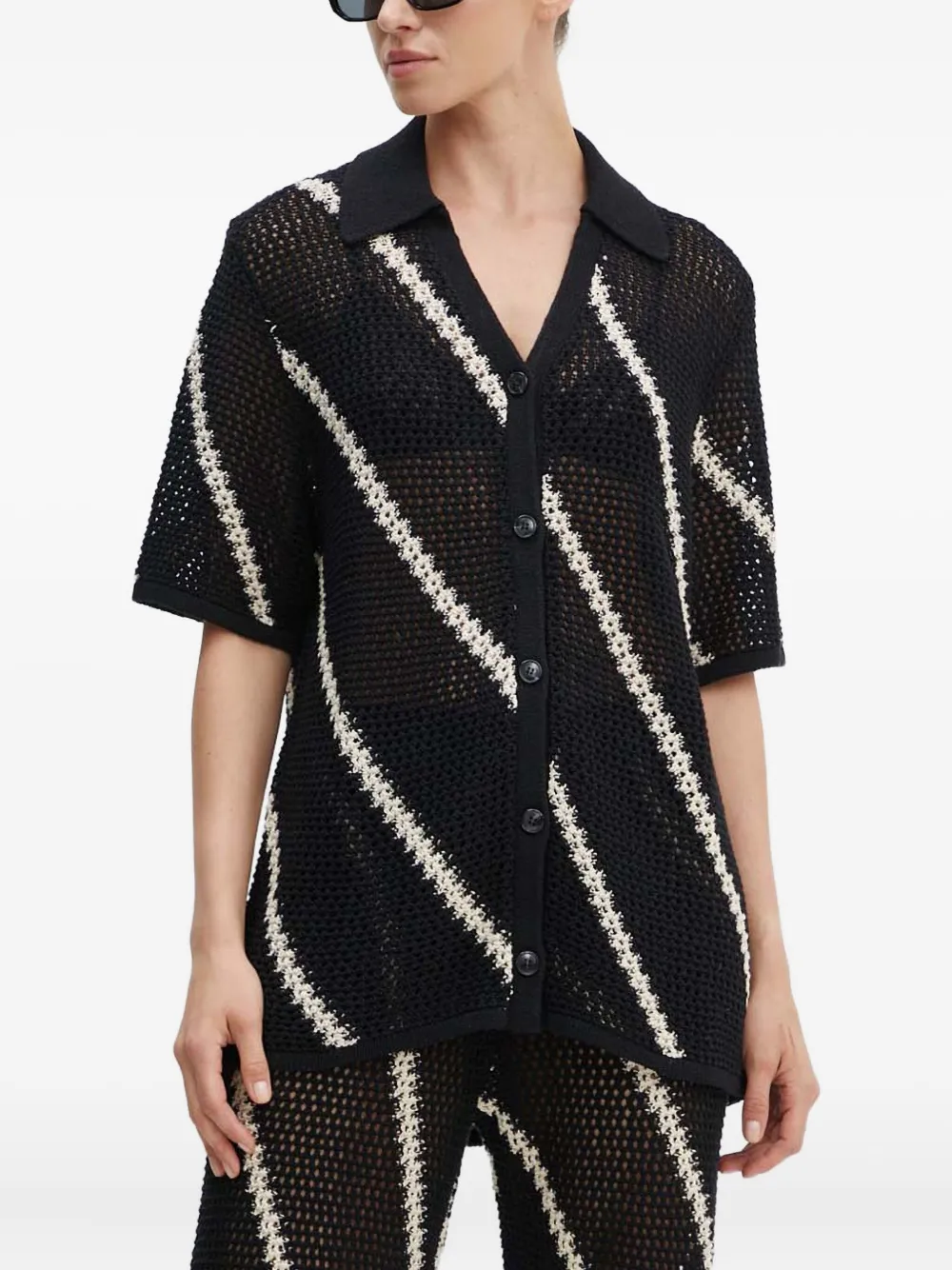 SAMSOE SAMSOE striped-pattern short-sleeve cardigan | Black | Image 1