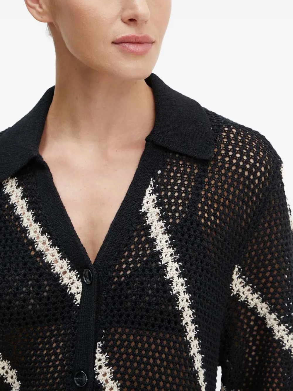 Samsoe & Samsoe Striped-pattern Short-sleeve Cardigan In Black