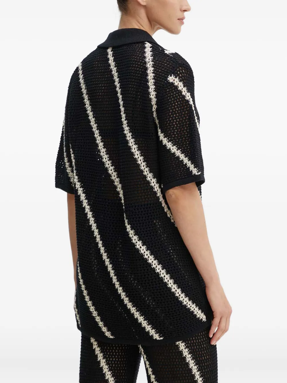 Samsoe & Samsoe Striped-pattern Short-sleeve Cardigan In Black