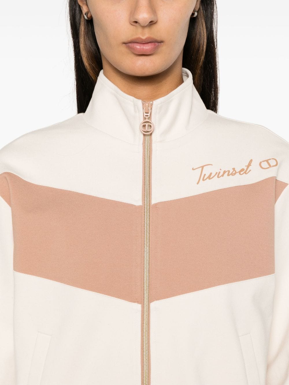 Shop Twinset Logo-print Jacket In Neutrals