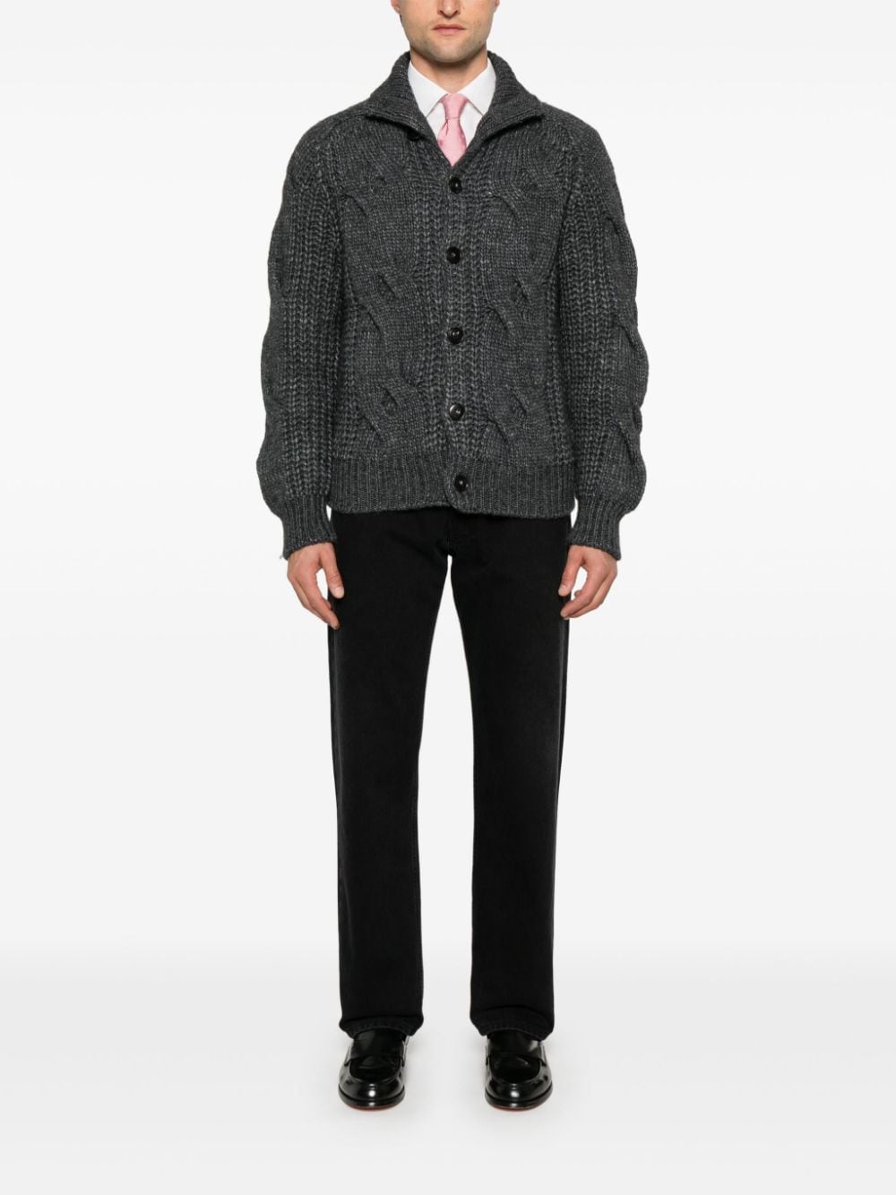 Shop Canali Mélange-effect Cardigan In Grey