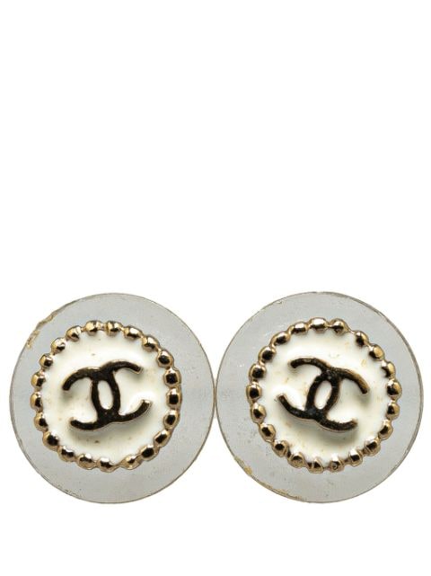 CHANEL Pre-Owned 20th Century Gold Plated CC Resin Round Push Back costume earrings