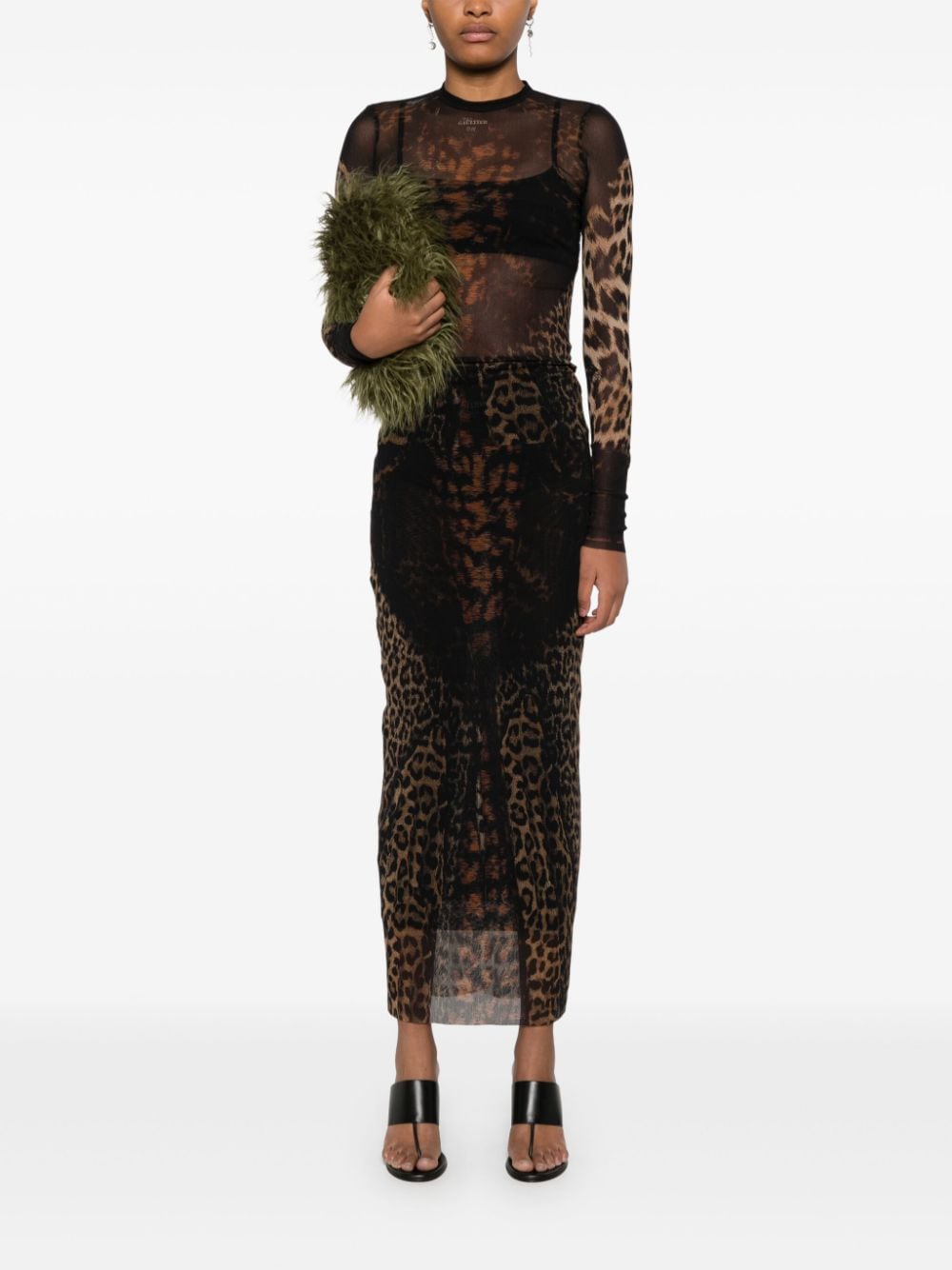 Jean Paul Gaultier leopard-print midi skirt - Zwart