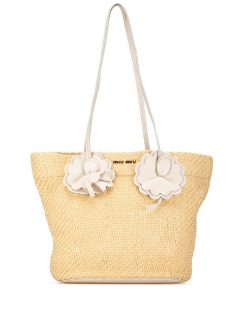 Miu Miu Pre-Owned 2010-2023 Straw Floral Embellished tote bag