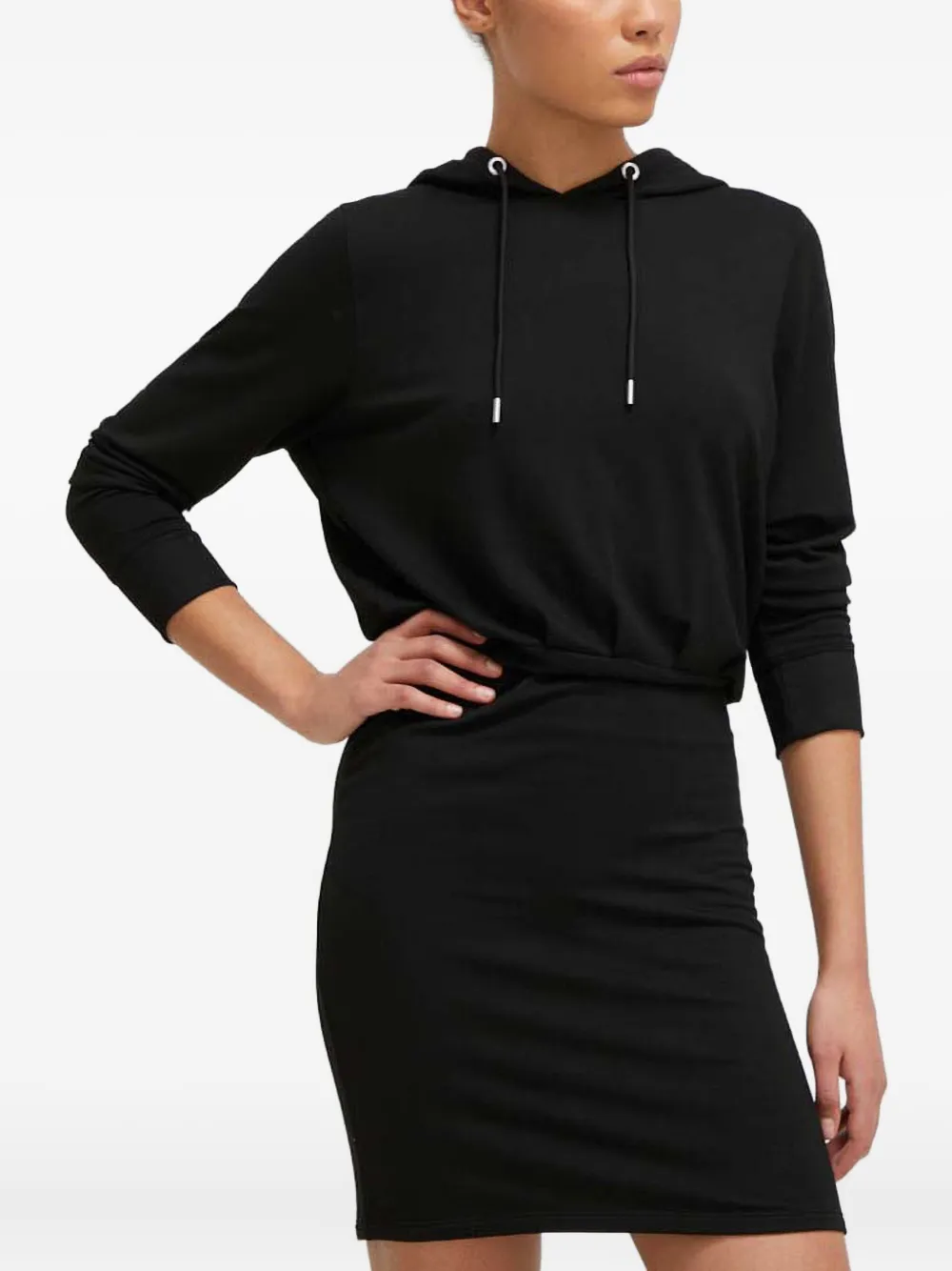 Dkny Hooded Long-sleeve Mini Dress In Black