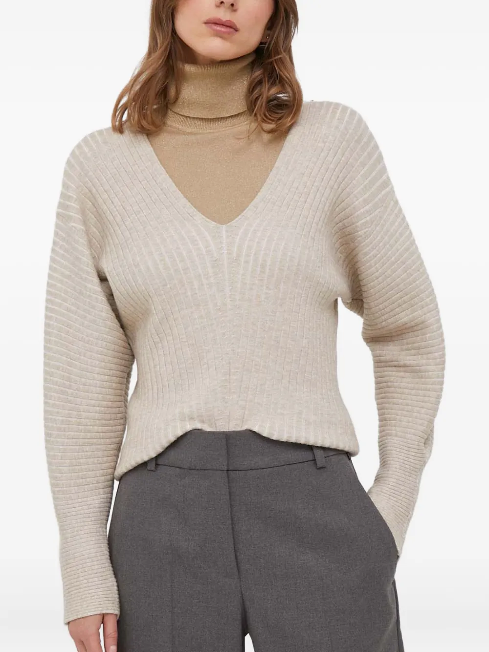 DKNY suéter de canalé con cuello en V | neutro | Image 1