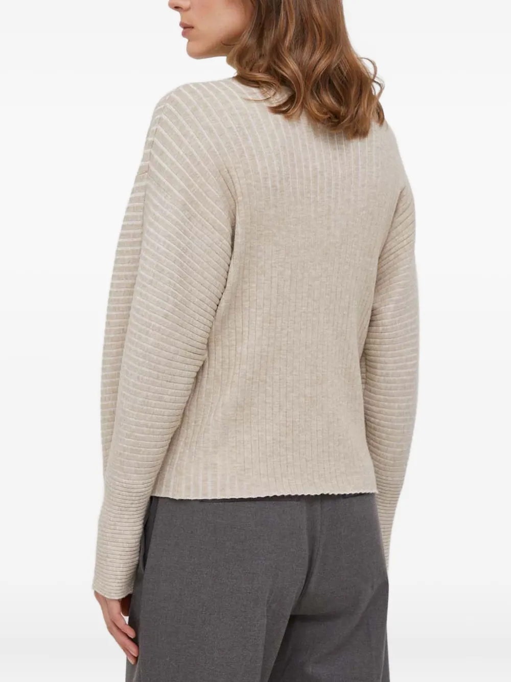 DKNY Geribbelde trui met V-hals Beige